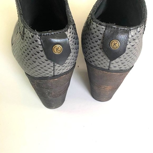 size 38 (US 7) Kaanas leather black ankle booties heel boots reptile back - Picture 2 of 10
